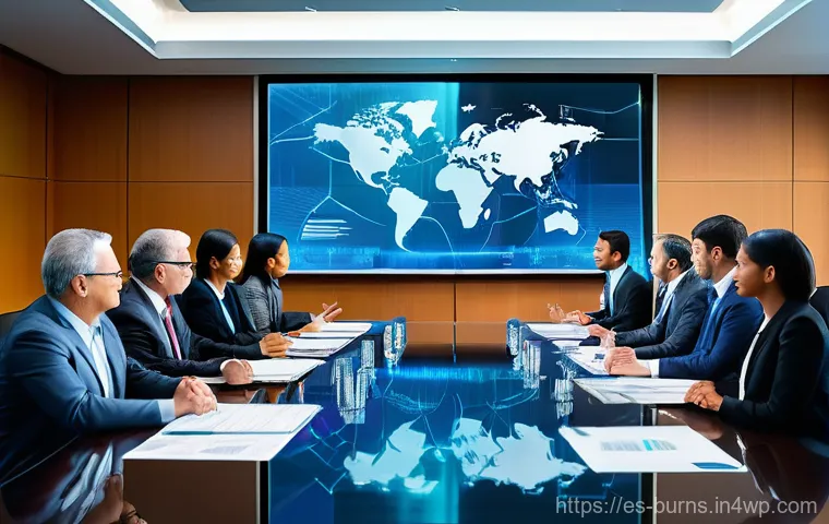 리스크 관리와 비즈니스 전략의 연계성 - **Integrated Strategic Risk Management:**
A vibrant, professional boardroom scene with a diverse...